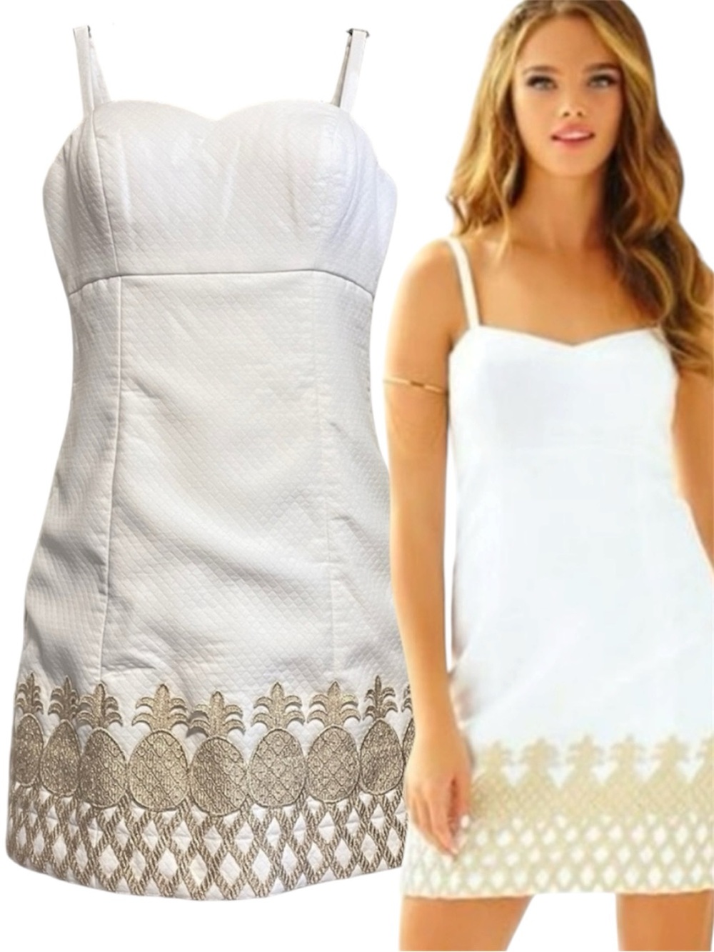Lilly Pulitzer White Mini Dress with Gold Trim